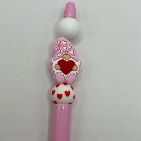 Pink Gnome with Hearts Beaded Pen - Picture 2 of 5
